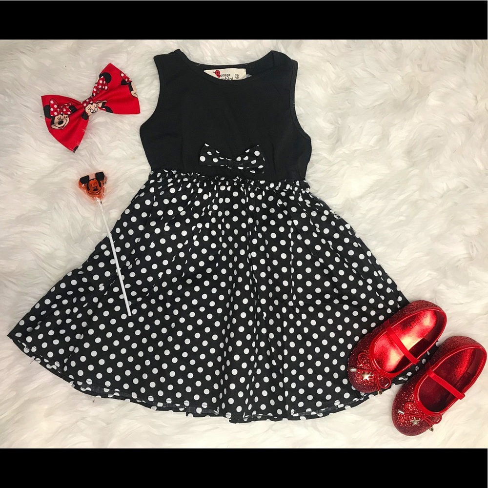 Minnie Mouse Inspired Dress Black Polka Dots